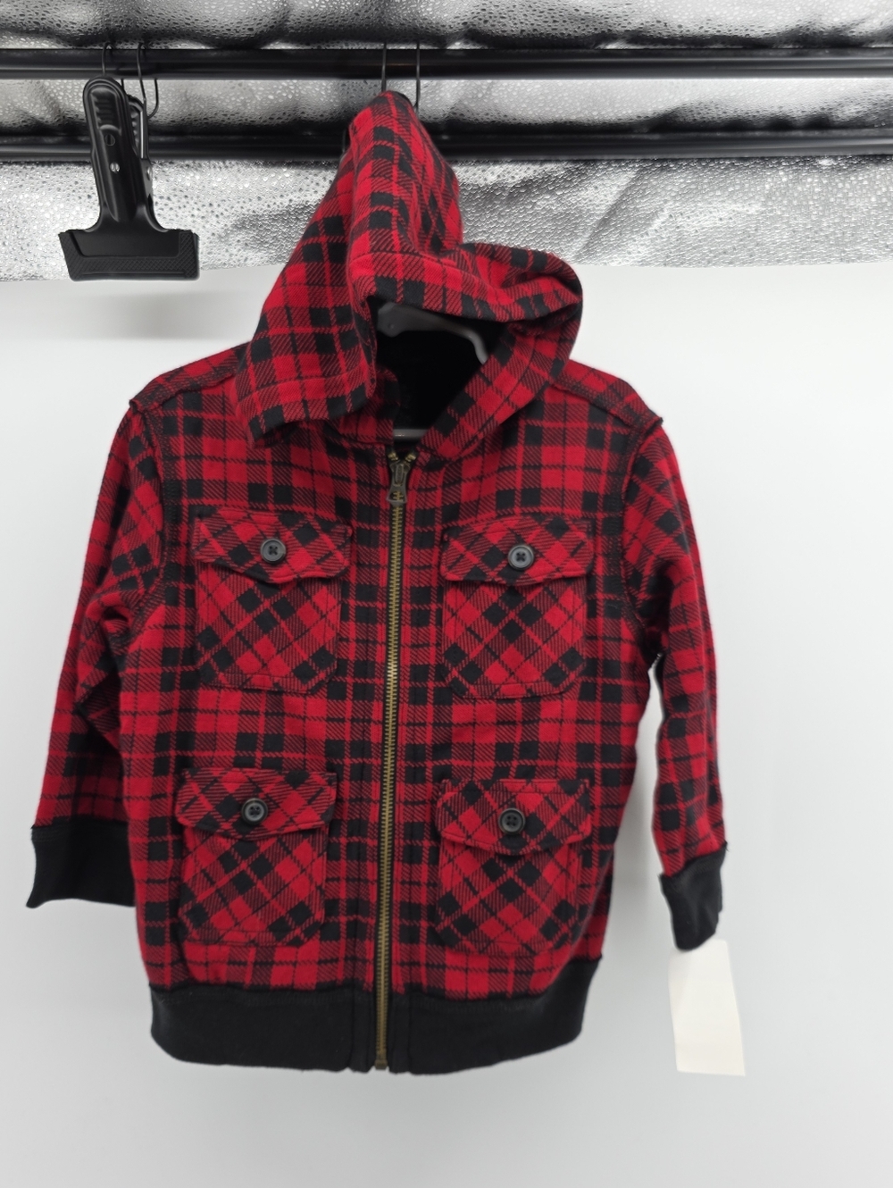 Polo Ralph Lauren Toddler Boys Red Black Buffalo Plaid Zip Up Hoodie Jacket 2T